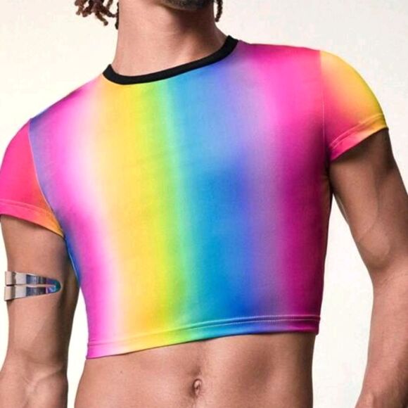 Sexy mens pride rainbow crop top sz xl - Picture 3 of 6